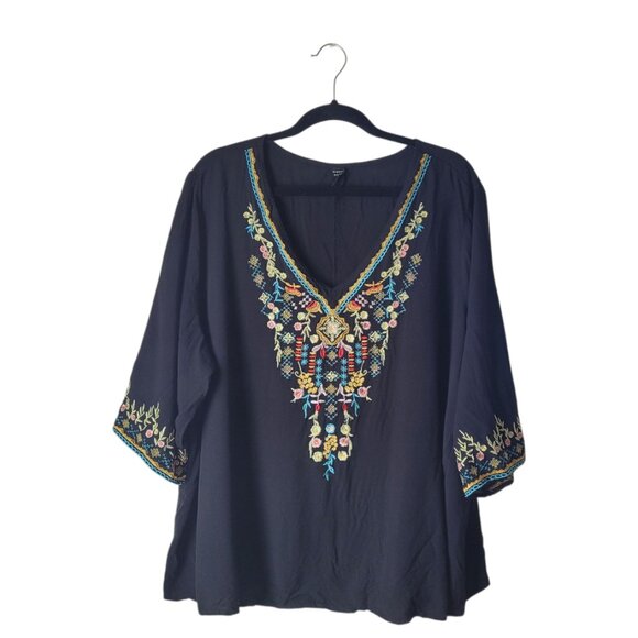 Emery Rose Colorful Floral Embroidered Boho Blouse - Picture 1 of 8